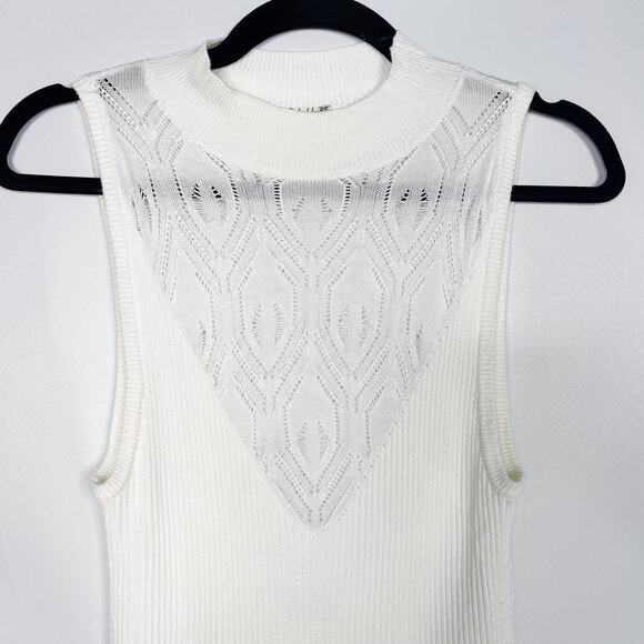 Free People Small S White On Point Bodysuit Sleeveless Knit Ribbed Mock Neck - Picture 3 of 14
